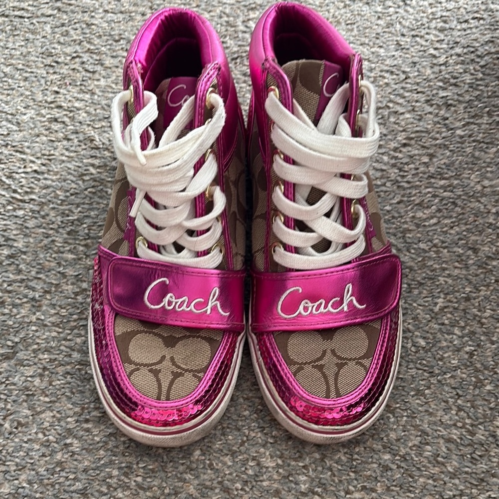 Coach Signature Pink and Tan Sneakers with Monogram
